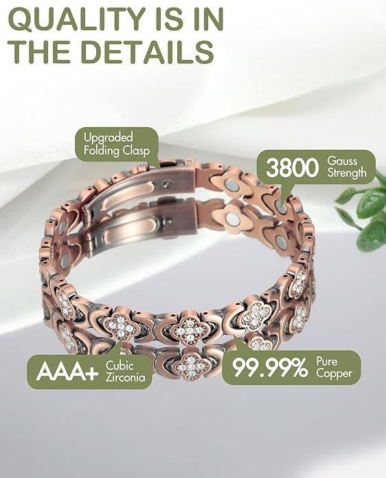 Diystar® Copper Magnetic,Ultra Strength Cross Bracelet With Ring Include Adjustable Link, Jewelry Gift ,Relive Fatigue